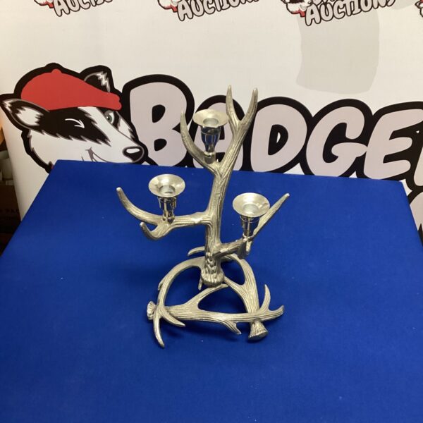 Vintage silverplate antler candle holder with three holders.