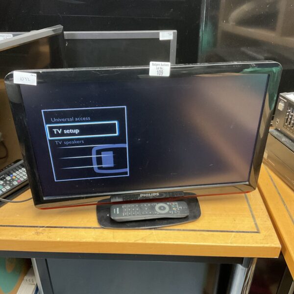 Philips 22 inch HD television with remote control displayed.