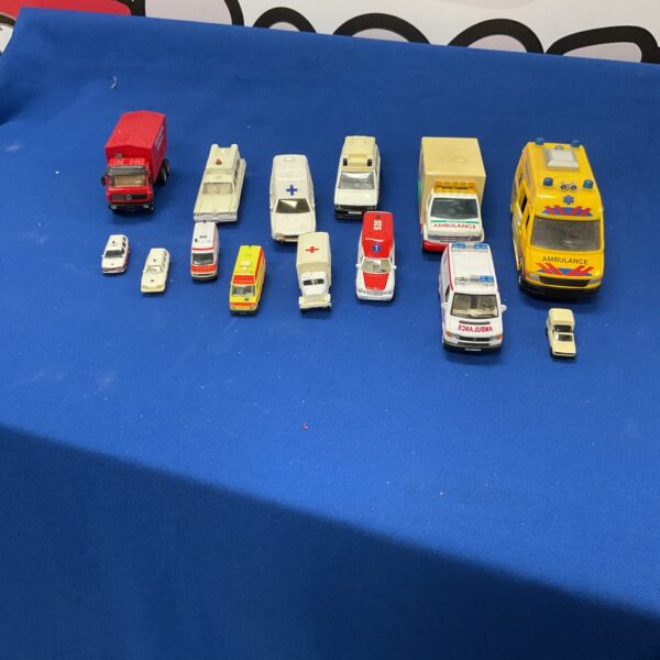 Lot of vintage diecast medical models including ambulances and fire engines.