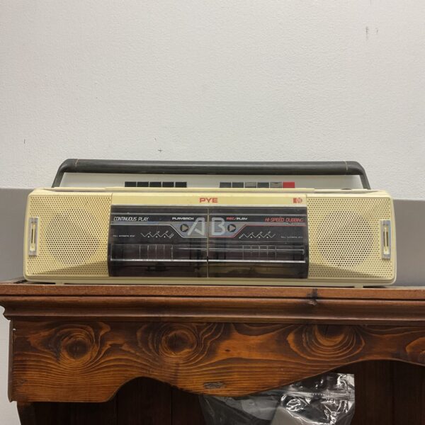 Vintage Pye double cassette radio, retro 1980s portable player.