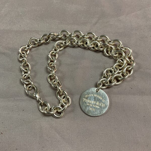 Vintage Tiffany and Co style silver chain necklace with pendant.