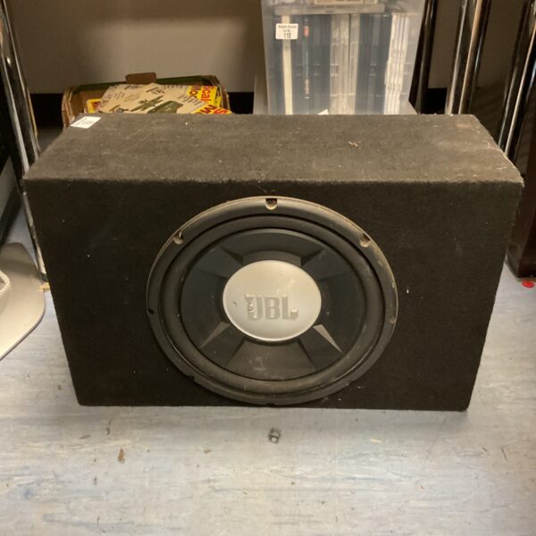 JBL 12 inch car subwoofer in a sealed enclosure.