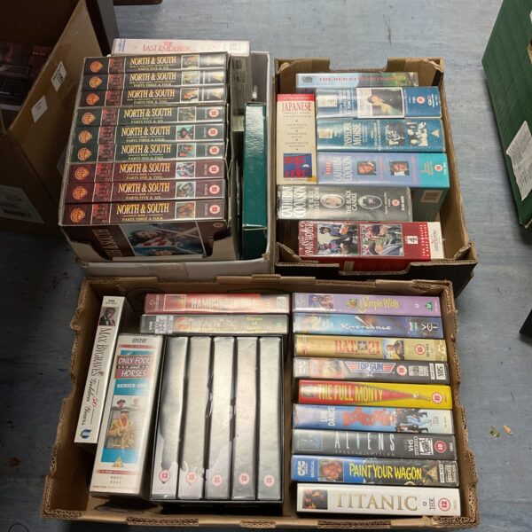 Vintage VHS cassette collection featuring North & South box set.