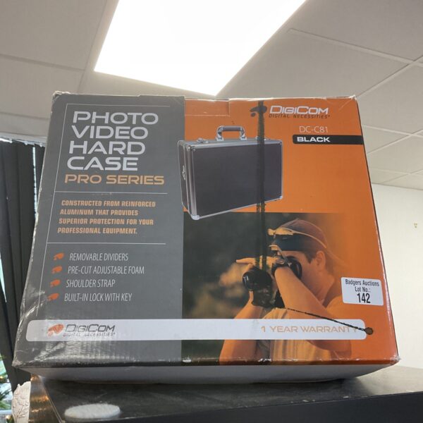 Black Digicom DC81 photo video hard case with handle.