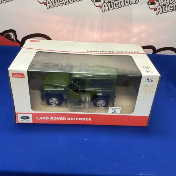 Rastar remote control Land Rover model car on display.