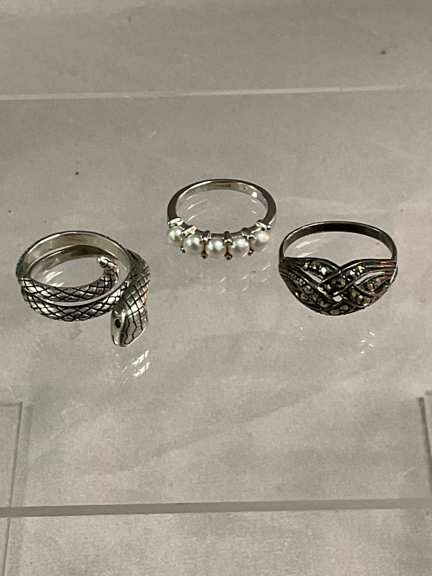 823 Three 925 Silver Rings Sizes L M Q