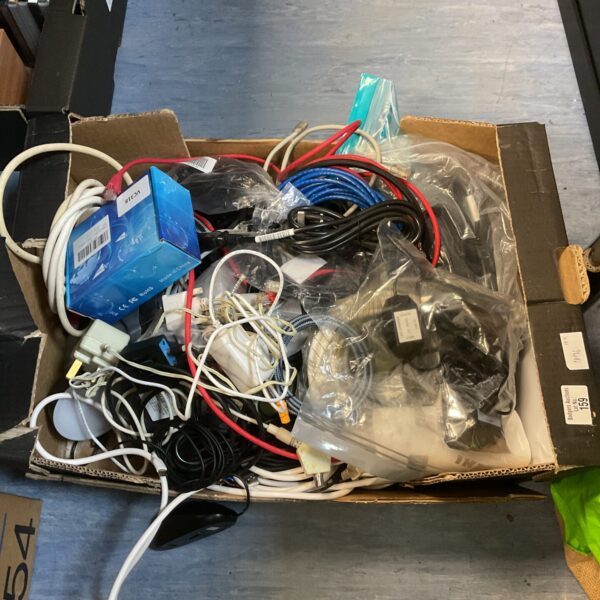 Mixed cable lot with various power and data cords.