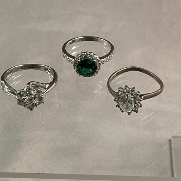 Silver stone set rings lot, sizes L and N.