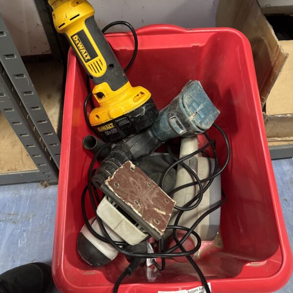 Dewalt and Makita power tools lot including a cordless drill.