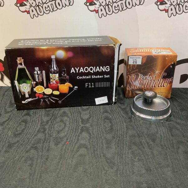 Ayaoqiang cocktail shaker set and Sommelier wine ager for home bar use.