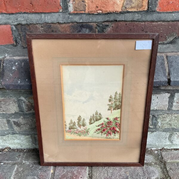 Vintage Helen Henderson watercolour painting of a Swiss mountain scene.