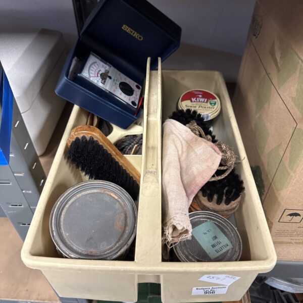 Vintage Kiwi shoe polish and electrical meter lot for collectors.