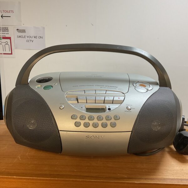 Vintage Sony CFD S300L boombox with cassette and CD player.