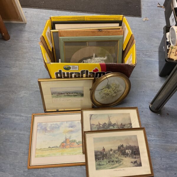Collection of vintage framed watercolour prints and landscape art.