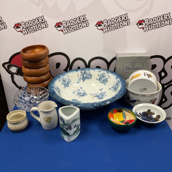 Mixed lot of vintage porcelain and china with brush pot.