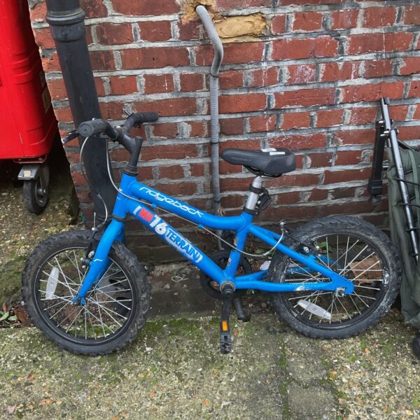 Blue Ridgeback MX76 terrain childs bike, showing signs of wear.