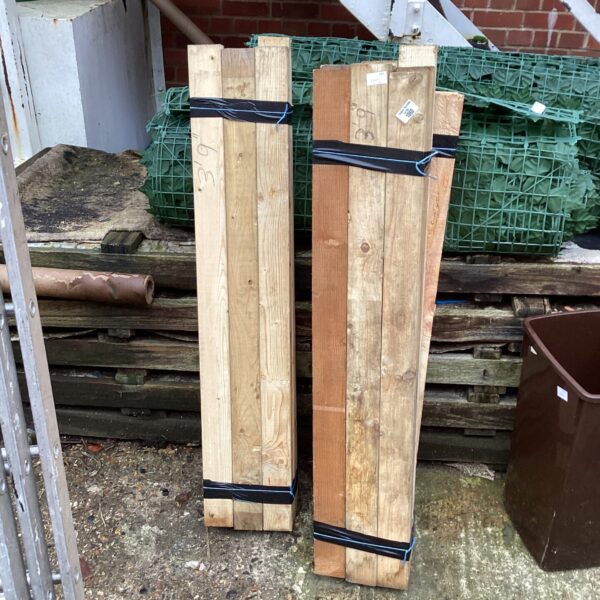 Stack of 3’9” timber lengths for DIY projects.