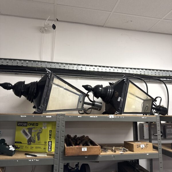 Pair of antique Victorian street lamps by D.W. Windsor.