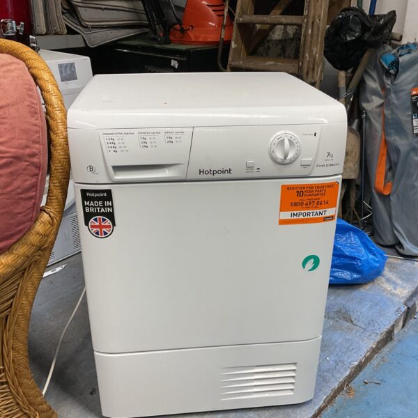 White Hotpoint 7kg condenser tumble dryer, used condition.