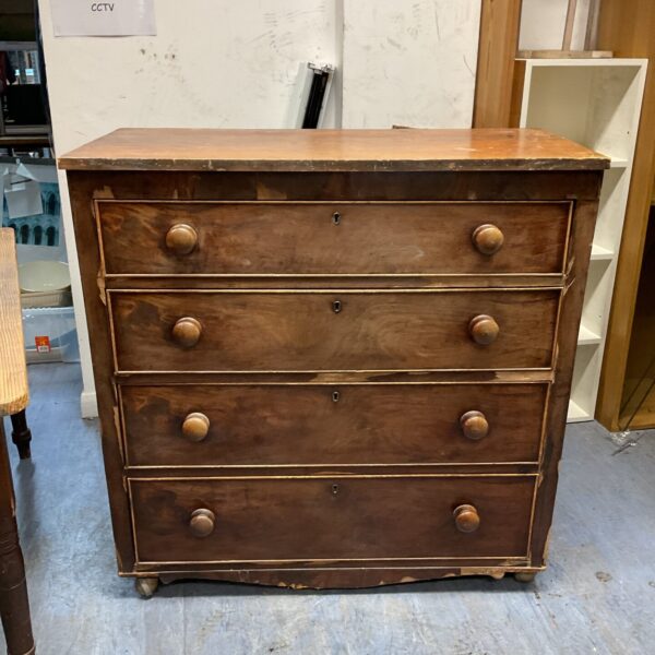 Large vintage wooden chest of drawers with three drawers.