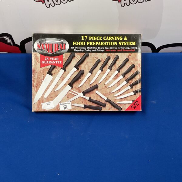 Vintage Samurai 17-piece carving set with stainless steel knives.