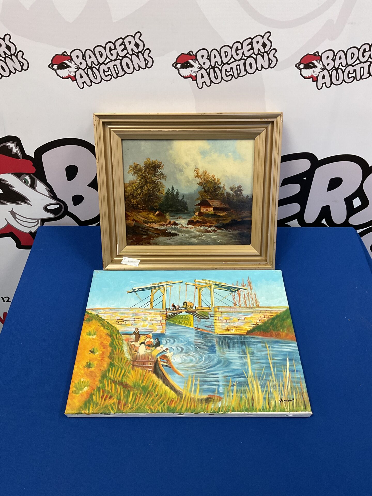 665 Oil on board of a river cottage scene & vincent van gogh copy oil painting