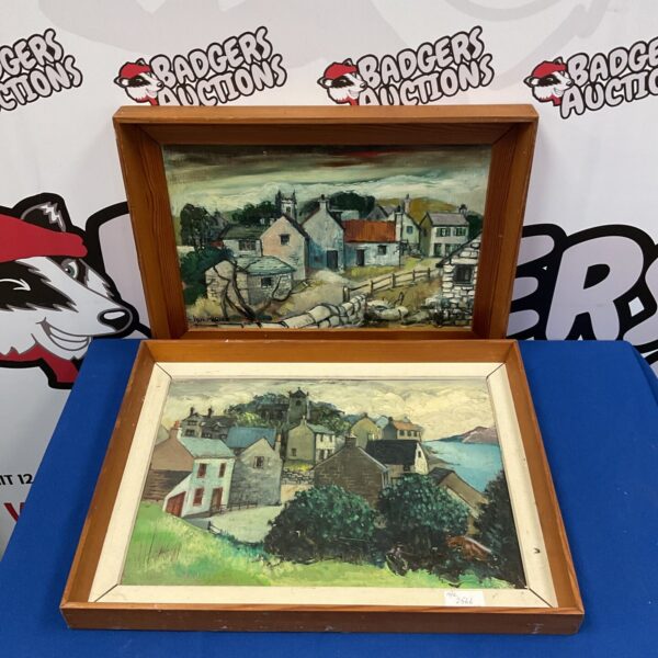 Vintage oil painting of town houses signed Humphries.