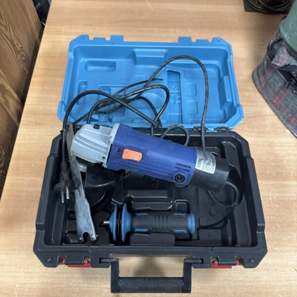 Erbauer angle grinder with carrying case, power tool for DIY projects.