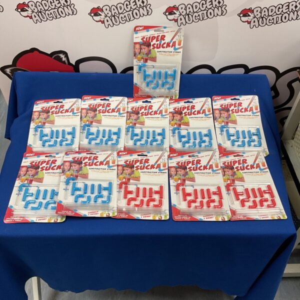 Vintage lot of Super Sucka construction straws in unopened packaging.