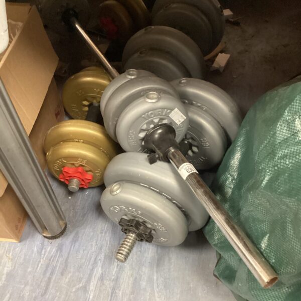 York dumbbell weight set with cast iron plates.