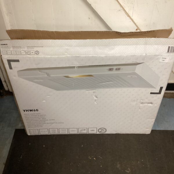 White Kingfisher VHM60 visor hood for kitchen extraction.