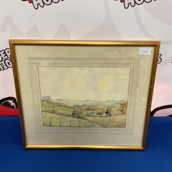 Liz Cooper watercolour painting of the Wiltshire downs landscape.