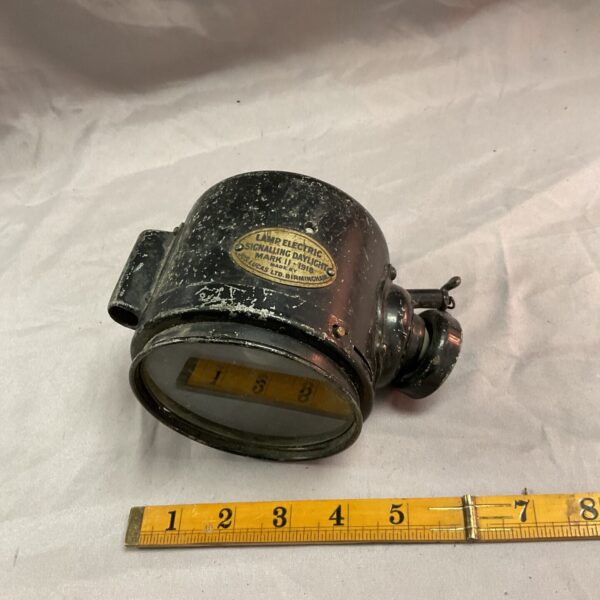 Vintage Lucas electric signalling lamp from 1918, ideal for collectors.