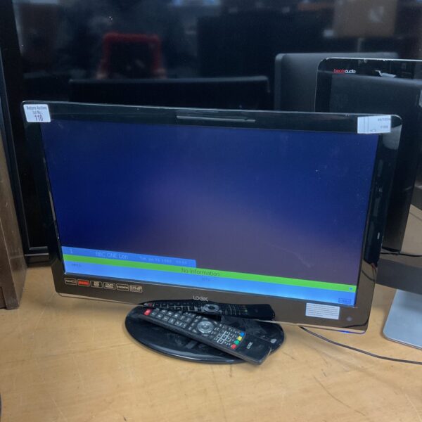 Logik 22 inch TV with built-in DVD player and remote control.
