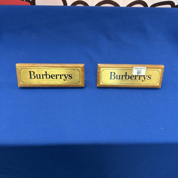Vintage Burberrys of London exhibition plaques, collectible signage.