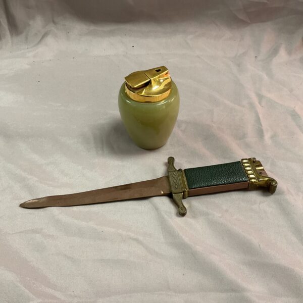 Vintage paper knife lighter and Ronson table lighter set.