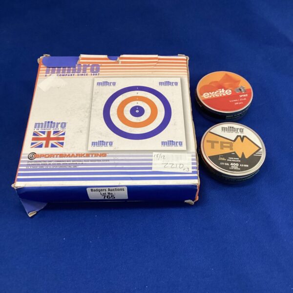 Vintage Milbro airgun targets and Excite pellets in .177 and .22 calibre.