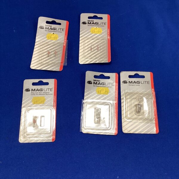Sealed packaging of Maglite Mini incandescent replacement bulbs.