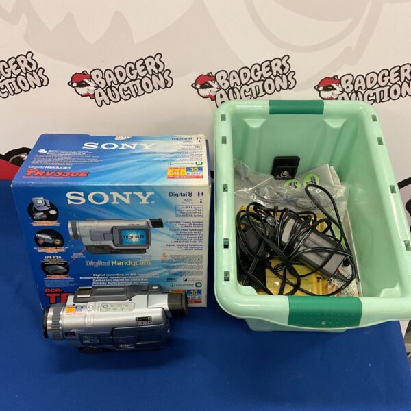 Sony DCR-TRV330E camcorder with box and charger, vintage MiniDV camera.
