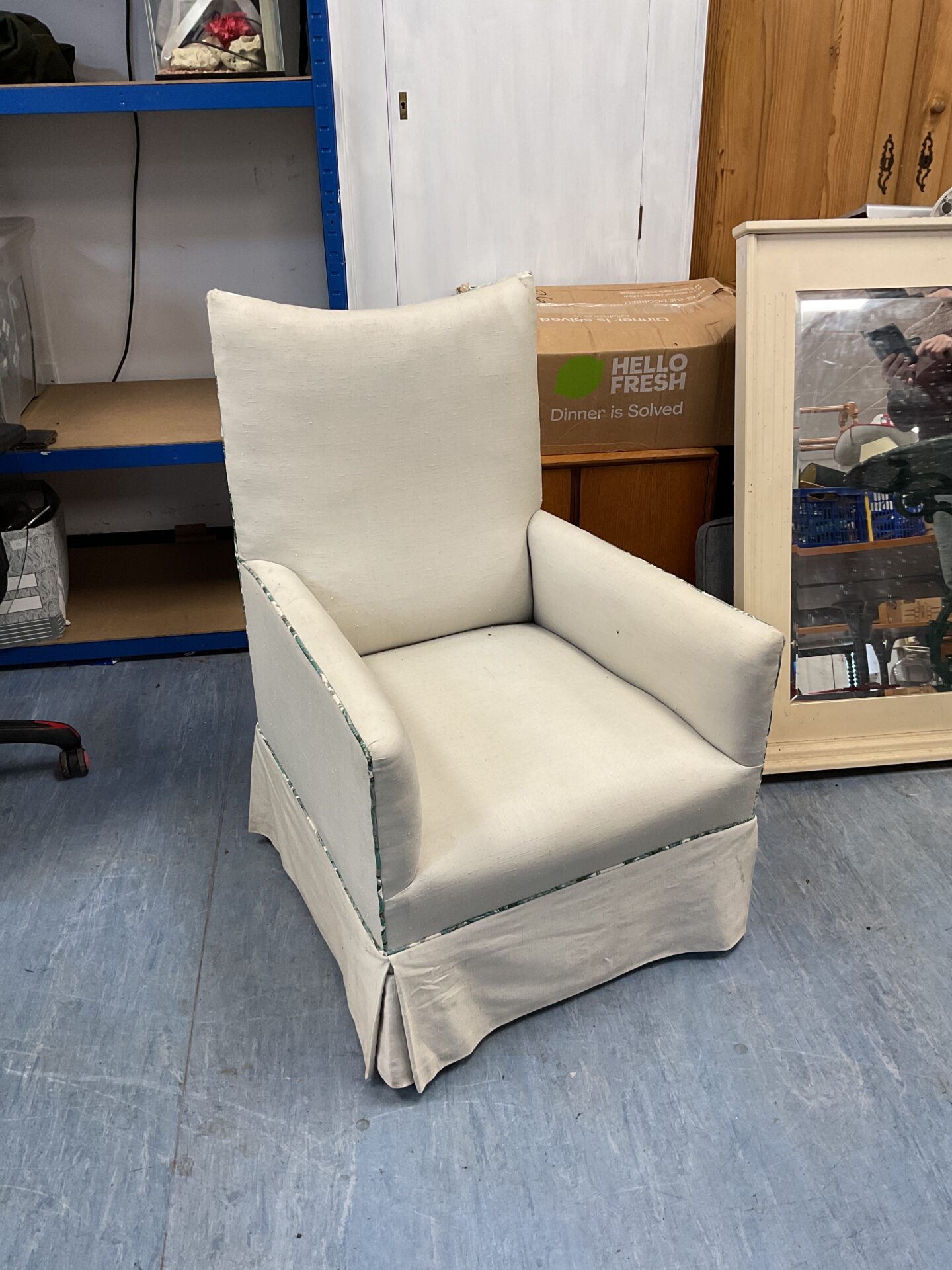 564 Reupholstered contemporary Victorian armchair