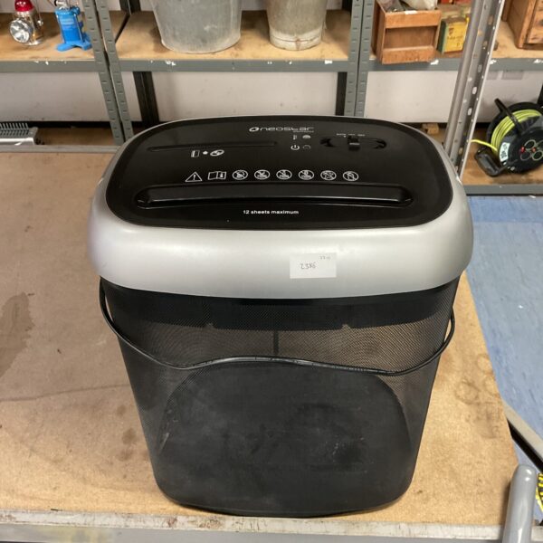 Black Neostar paper shredder for office or home use.