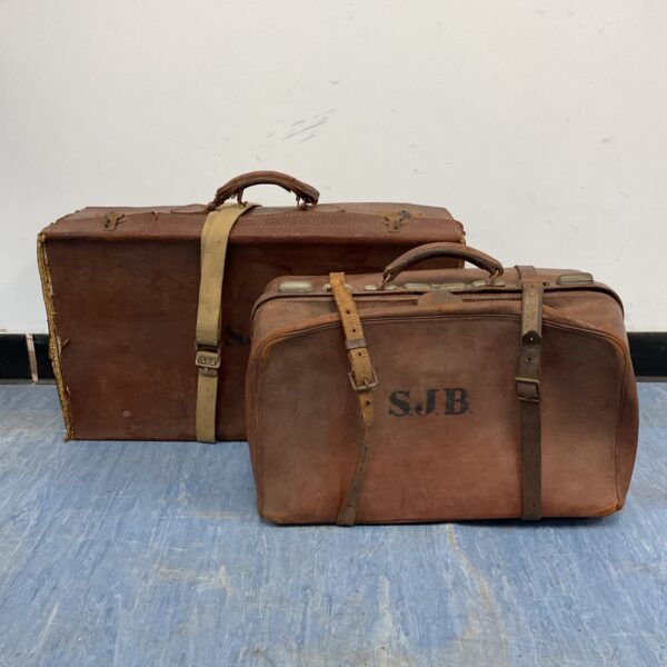 Set of two vintage leather travel cases, initialed S J B.