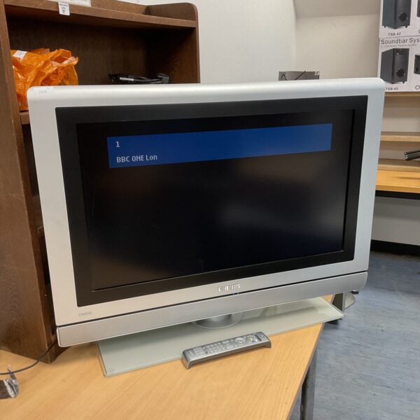 Philips Cineos 32" HD TV with remote control, front view.
