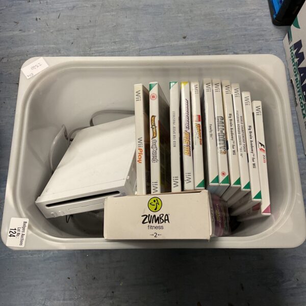 Nintendo Wii console bundle with games, a retro gaming system.