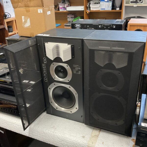 Vintage Jamo CD Power 100 speakers with woodgrain finish.