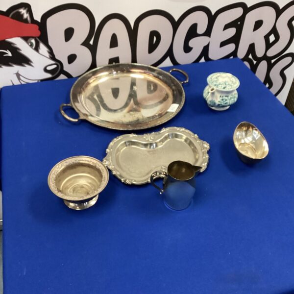 Vintage silverplate tray and bowls set for serving or display.