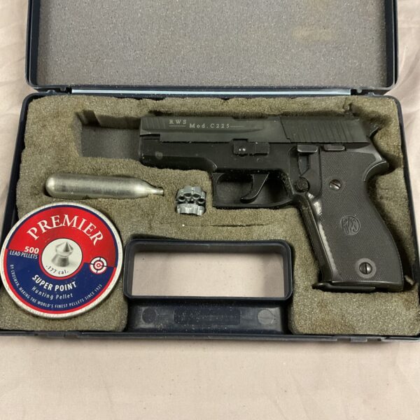 Black RWS C225 CO2 air pistol for target practice.