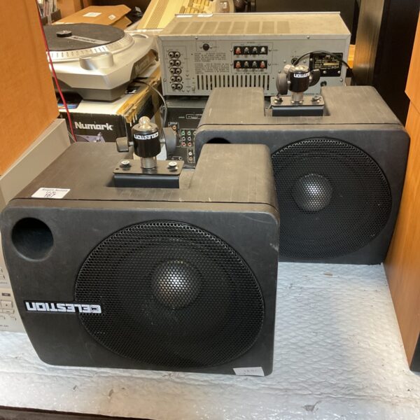 Vintage Celestion SR3 speakers in a pair, retro audio equipment.