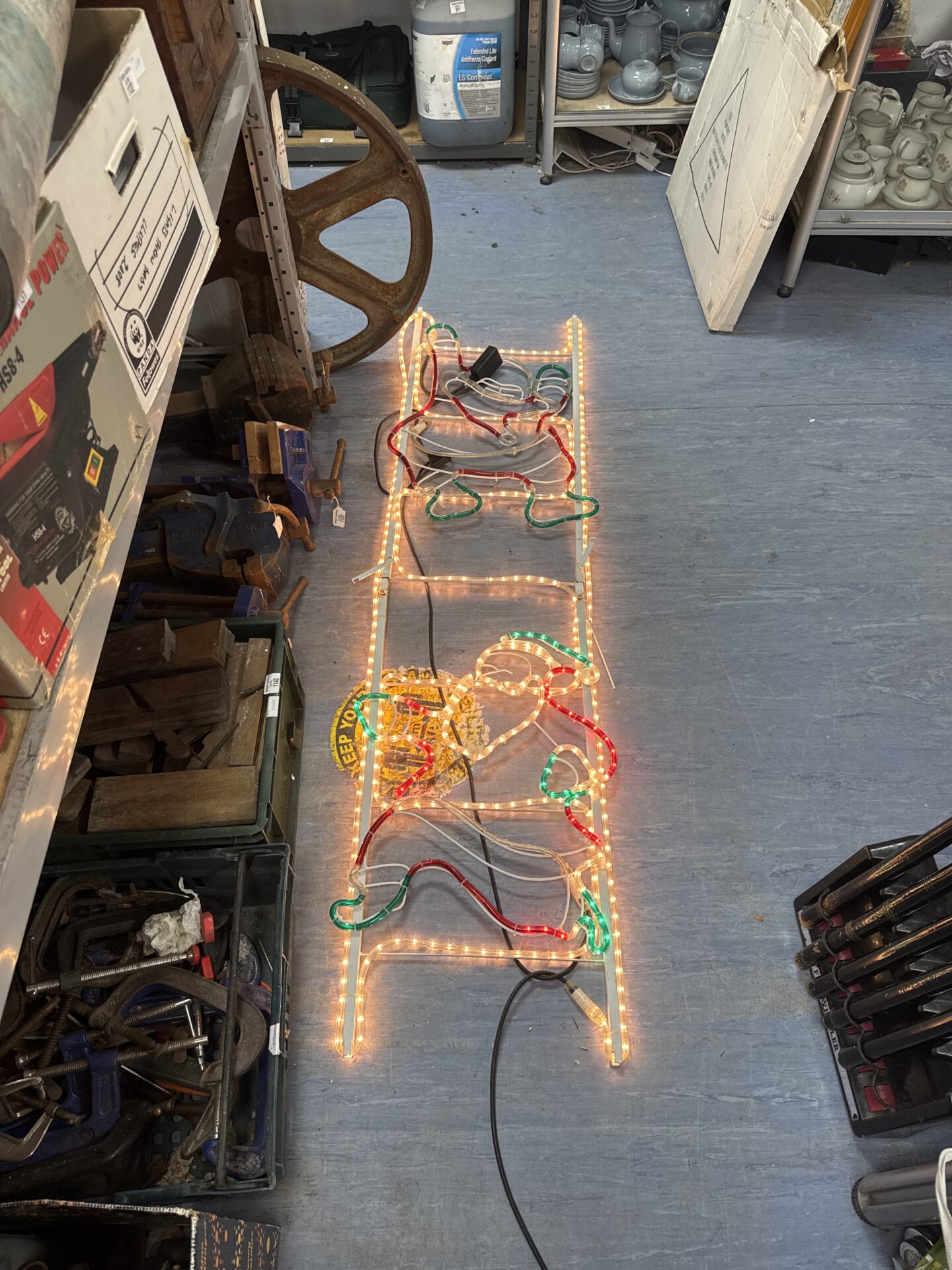 1104 Large Santa climbing a ladder outdoor Christmas light 67” length approx – working