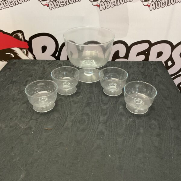 Vintage glass dessert bowl set with individual serving dishes.